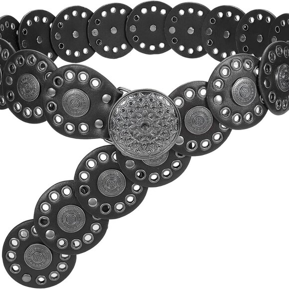 Western Belts for Women Vintage Disc Waist Belts Concho Leather Belts Boho Waist - Picture 1 of 7